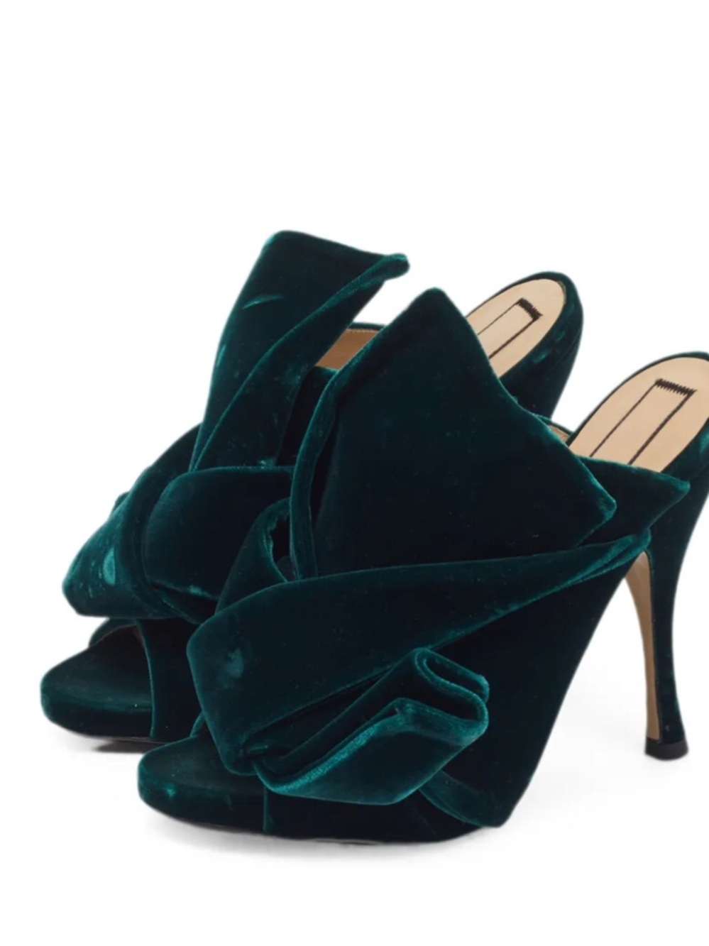 New Luxury Nº21 Emerald Velvet Crossover Mule Heels 37.5